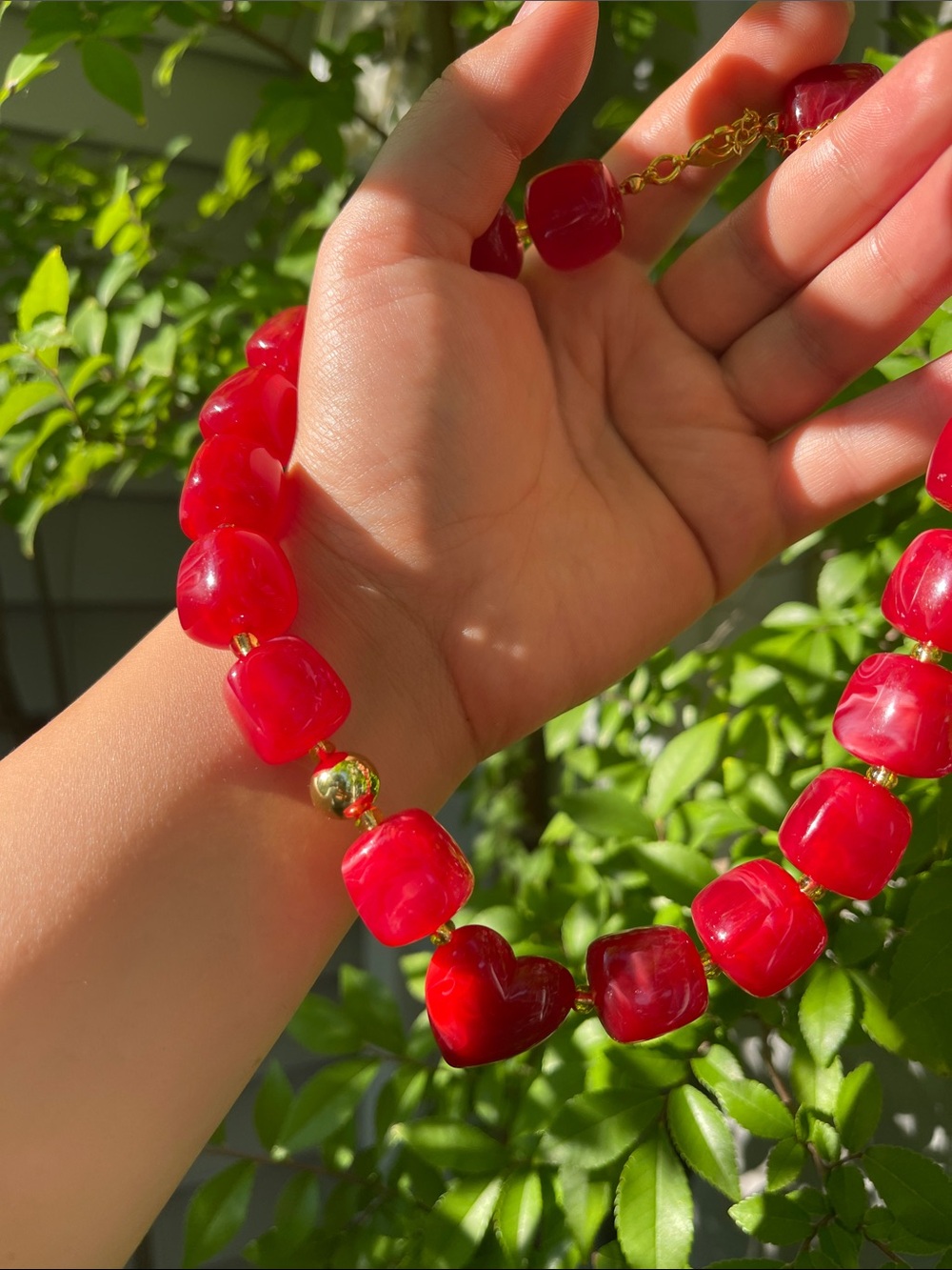 NEW! Trendy Red Heart Beaded Necklace 🍷 B1-69 - Picture 3 of 7